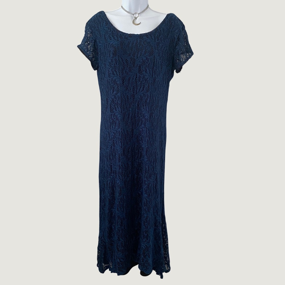 Blue Whimsigoth Dress Size 12 Lace Feminine Witchy Retro Dark Romantic Fairy